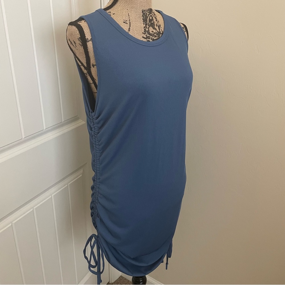BTFBM Amazon Blue Ribbed Ruched Side Tie Dress - Picture 4 of 9